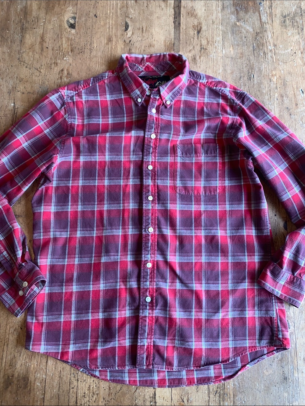 Old Navy Red and Gray Vintage Flannels Plaid Button-Down Shirt